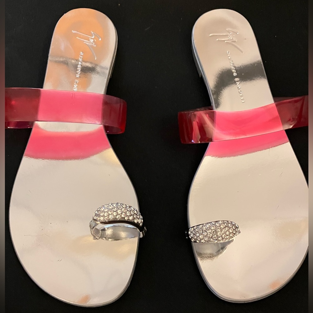 Guiseppe Zanotti Crystal Ring Plexi Toe Sandals with Pink Never Worn BRAND NEW